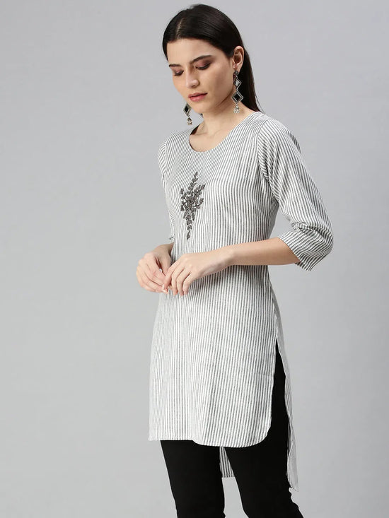 Women's White Printed Straight Kurti-SKC3166B-White