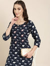 Women Navy Blue Printed Straight Kurti-NJ-3731282-Navyblue