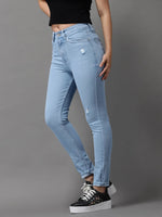 Women's Blue Solid Skinny Fit Denim Jeans-GZ-5161-Blue