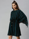 Women's Black Striped Kaftan Dress-SP-5846-Blackgreen