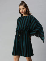 Women's Black Striped Kaftan Dress-SP-5846-Blackgreen