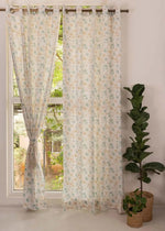 Gingko 100% cotton floral curtain for living room - Room darkening - Nile Blue - Pack of 1-230423038