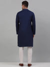 Men's Navy Blue Embroidered Straight Kurta Pyjama Set-JOKP-P-690Navy