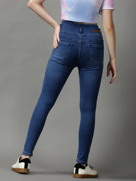 Women's Blue Solid Skinny Fit Denim Jeans-GZ-5319-1-Blue