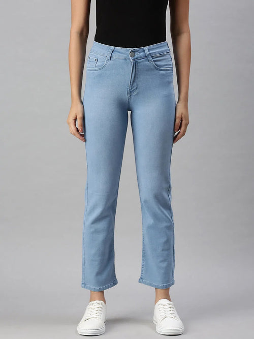 Women's Denim Straight Fit Blue Jeans-GZ2541-Blue