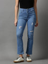 Women's Blue Solid Fit Denim Jeans-GZ-5305-2-Blue