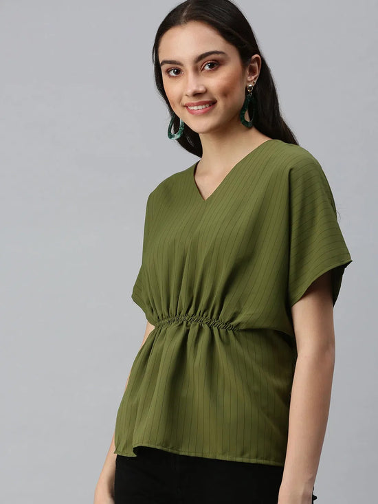 Women's Striped Olive Top-AE-10279-Olive