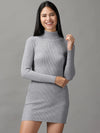 Women's Grey Solid Bodycon Dress-BEC-266-Grey