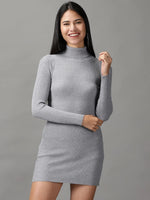 Women's Grey Solid Bodycon Dress-BEC-266-Grey