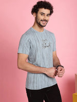 Venitian Men Printed Round Neck Grey Cotton Lycra T-Shirt