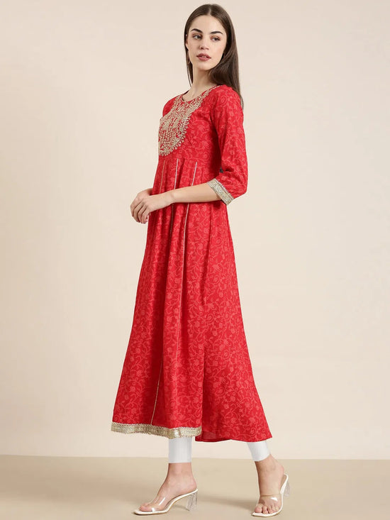 Women Red Floral Anarkali Kurta-RF-010-Red