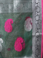 Emerald Green Muslin Saree With Zari Woven Nakshi Borders-MA62MS331980032