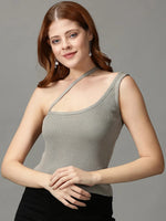 Women's Grey Solid Fitted Crop Top-OC-A1233-1-Grey