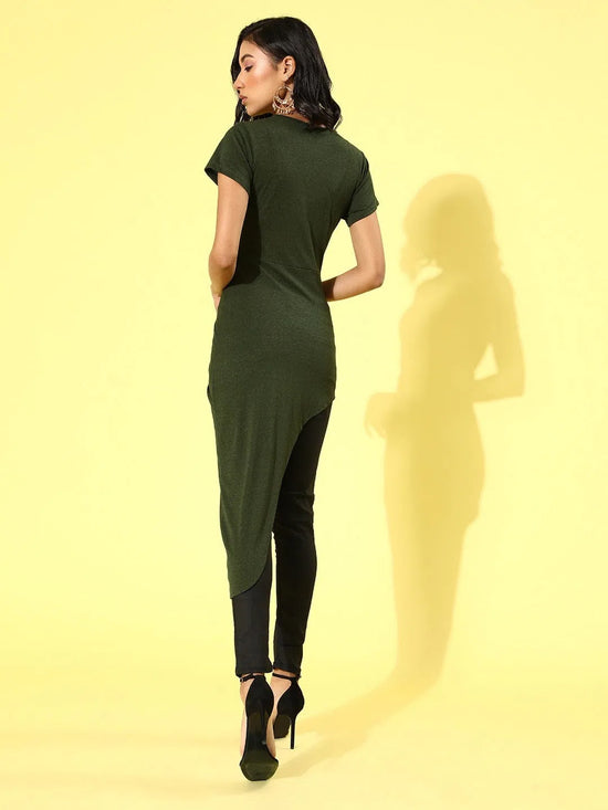 Veni Vidi Vici Olive Asymmetric Hem Long Top