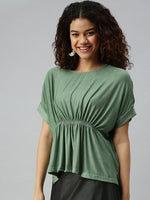 Women's Solid Green Top-AE-10179-Green