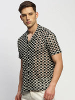 Men Cream Geometrical Shirt-JOUSKA-1726-Cream