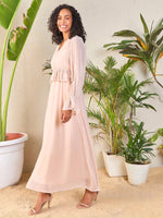 Women Taupe Peplum Maxi Dress