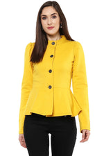 Women Solid Mustard Full Sleeve Jacket