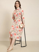 Women Beige Floral Shirt Dress-DW-5658-Beige