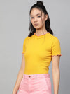 Mustard RIb Contrast Stitch High Neck Top