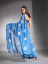 Teal Blue Pure Cotton Soft Saree With Floral Embroidery Work-MA54CT33580092