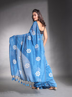 Teal Blue Pure Cotton Soft Saree With Floral Embroidery Work-MA54CT33580092