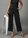 Women's Black Striped Formal Trouser-IM-9895-Black