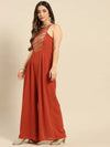 In cut pleated jumpsuit in Rust