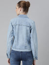 Women Blue Solid Denim Jacket-GZ-5534-Blue