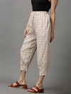 Women's Cream Checked Trouser-AE-10407-Cream