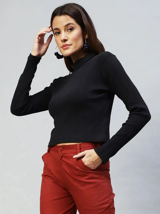 Rigo High Neck Full Sleeves Rib Top-WTOP321-1386-L