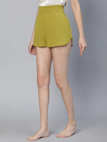 Tangle Oilve Color Elasticated High Waist Women Nightwear Shorts