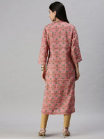 Women's Pink Printed Straight Kurta-BCCK703-Pink