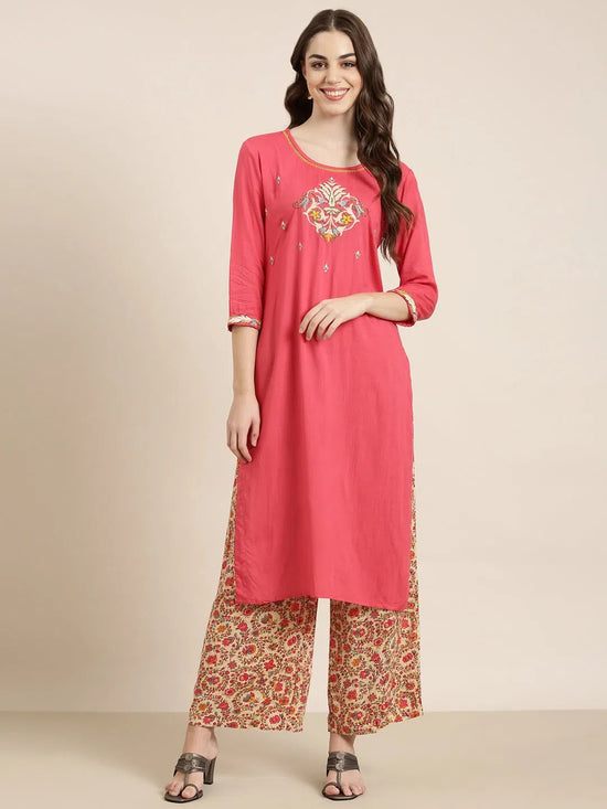 Women Coral Solid Kurta Set-BC-SK-974-Coral