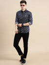 Men Navy Graphics Casual Shirt-SHARK-0780-Navyblue