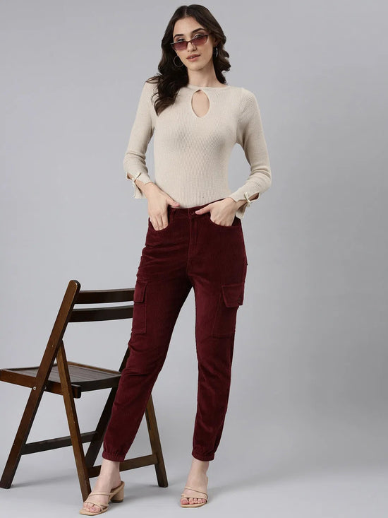 Women Burgundy Solid Joggers-IM-10635-Burgundy