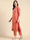 Women's Peach Embroidered Kurta Set-GW-3142A-Peach