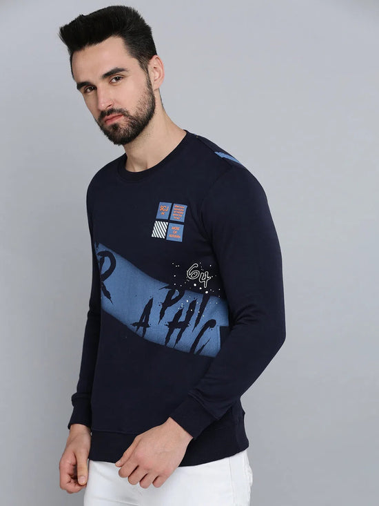 Men Blue Solid Sweatshirt-SCAW-37-Navyblue