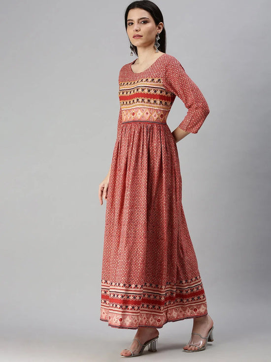 Women's Red Printed Anarkali Kurta-GW2141-Red