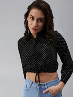 Women's Black Polka Dots Crop Top-AE-7036-Black