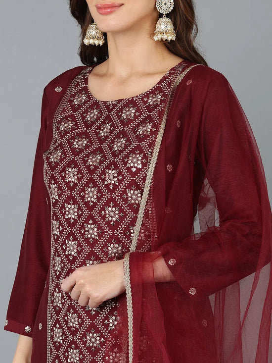 Maroon Silk Blend Embroidered Party wear Suit-PKSKD1825_XS