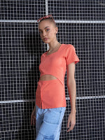 Women Peach Rib Waist Cut-Out Top