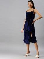 Women's A-Line Cowl Navy Blue Solid Dress-AE-9879-Navyblue