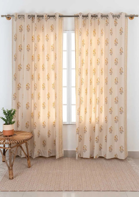 Indus 100% cotton ethnic curtain for living room - Room darkening - Amber - Pack of 1-230821131