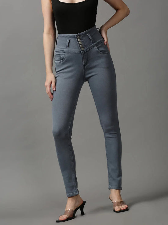 Women's Grey Solid Skinny Fit Denim Jeans-GZ-5284-Grey