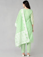 Ahika Women Green Woven Design Kurta Trousers With Dupatta 2