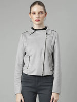 Women Grey Solid Tailored Jacket-CHN-883-Grey