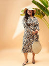 Women Black & Beige Printed Wrap Dress