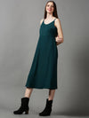 Women's Green Solid A-Line Dress-AE-15057-Green