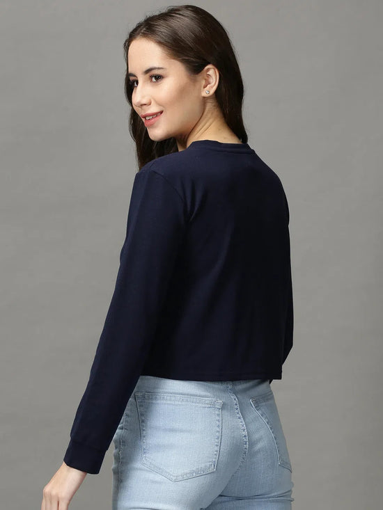 Women's Blue Solid Crop Top-AE-10478-Navyblue